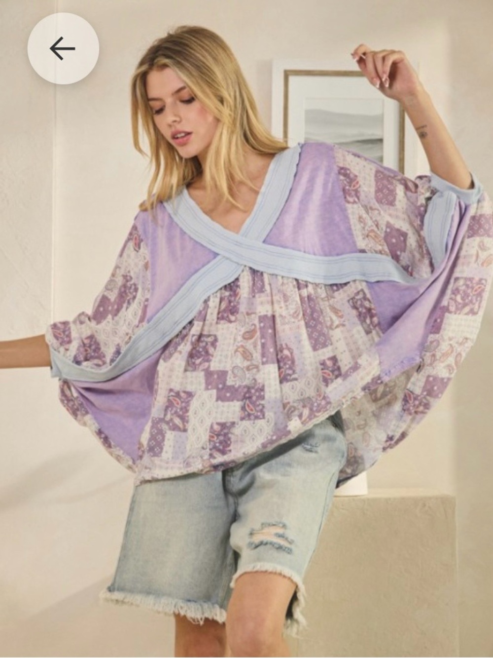 Oli & Hali Lavender Patchwork V-Neck Boho Tunic